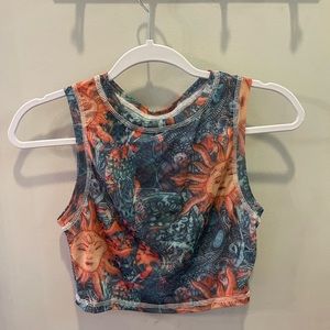 Mesh multi colored with pattern crop tank top